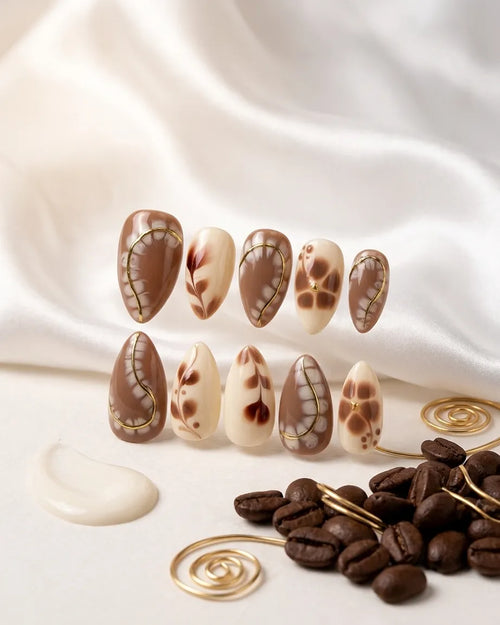 Almond Beige Marble Nails Nail O Lash