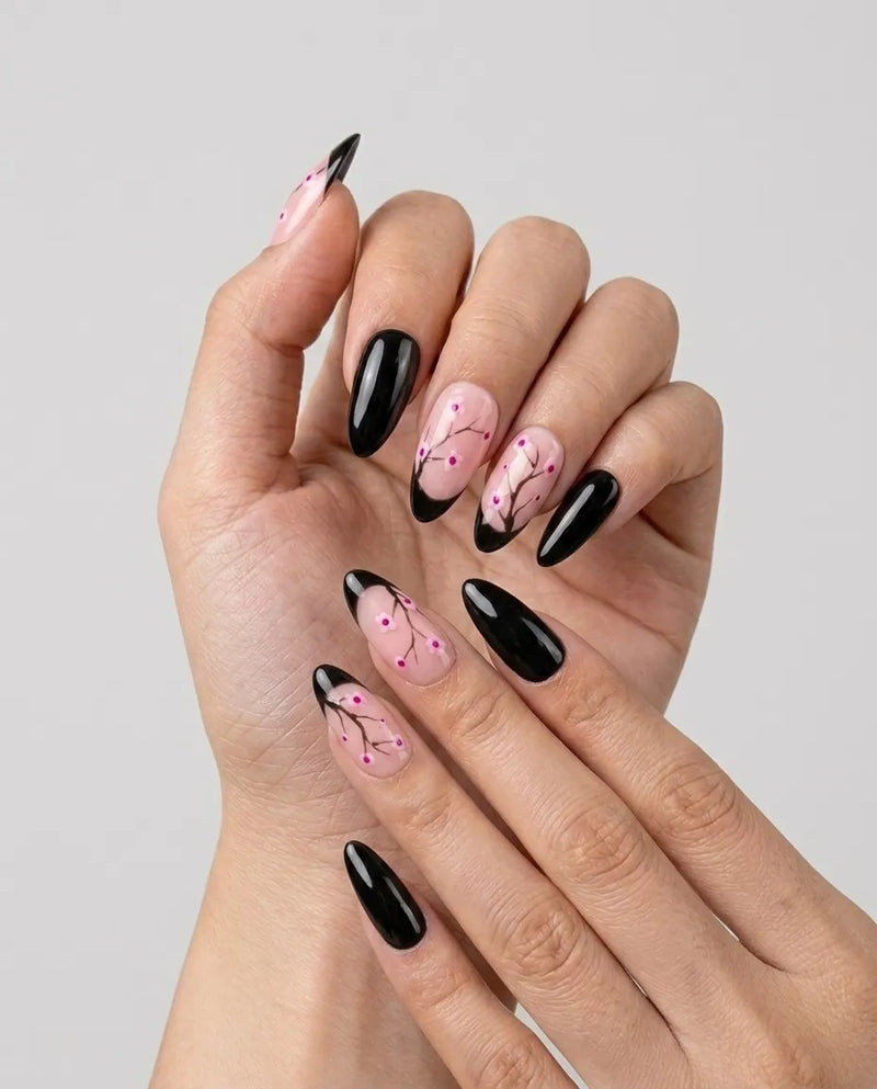 Black French Tip Floral Nails Nail O Lash