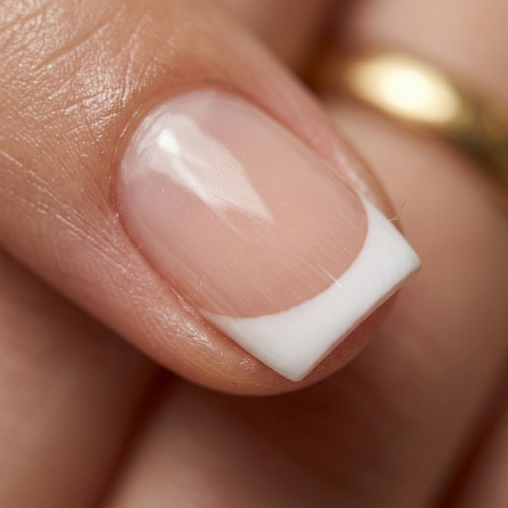 Square French Nails In Nude And White