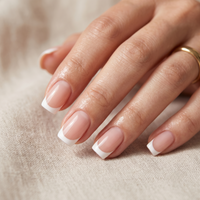 Square French Nails In Nude And White