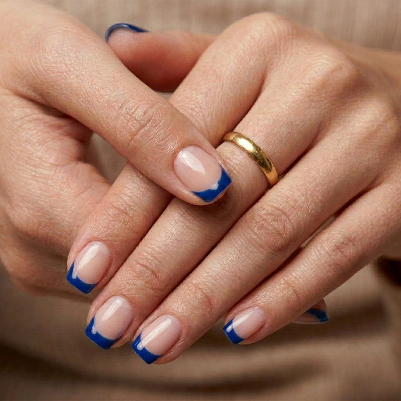 Square French Nails With Blue Tips NailOLash