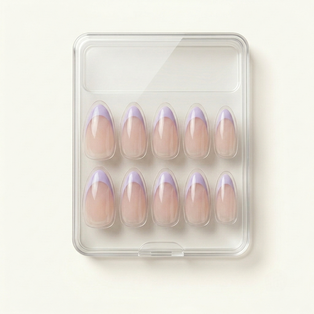 Nude Pink Nails With Lavender French Tips