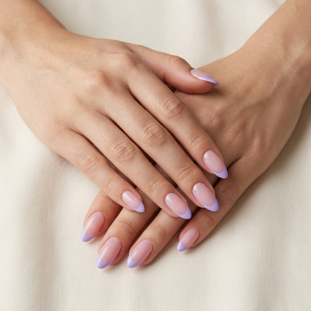 Nude Pink Nails With Lavender French Tips