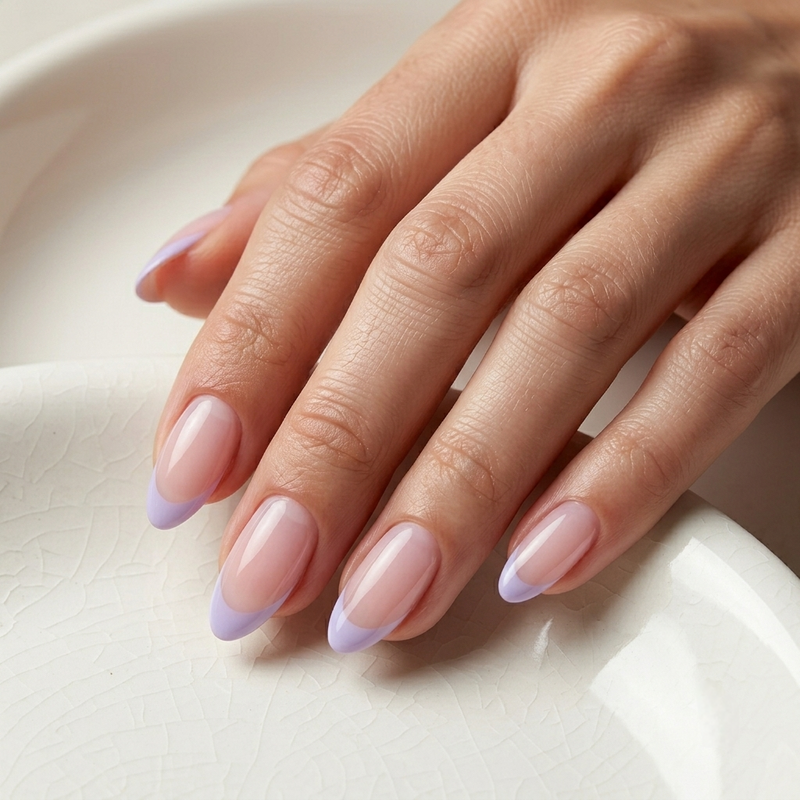 Nude Pink Nails With Lavender French Tips NailOLash
