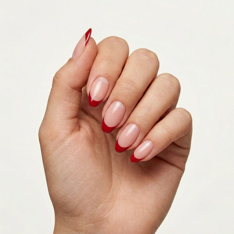 Nude Pink Nails With Red French Tips NailOLash