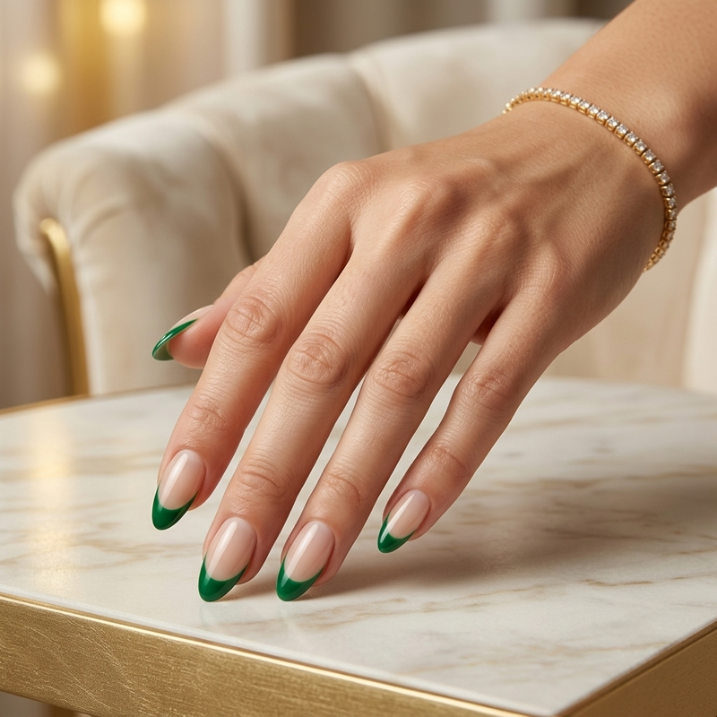 Green French Tip Press-On Nails NailOLash