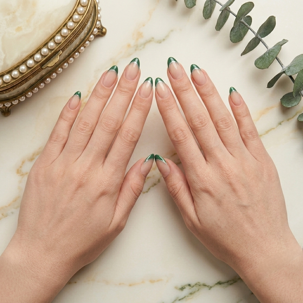 Emerald Green French Tip Nails