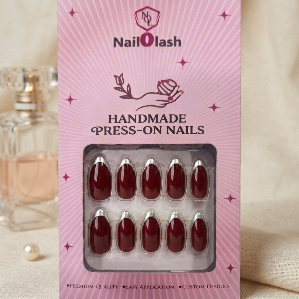 Burgundy French Tip Nails