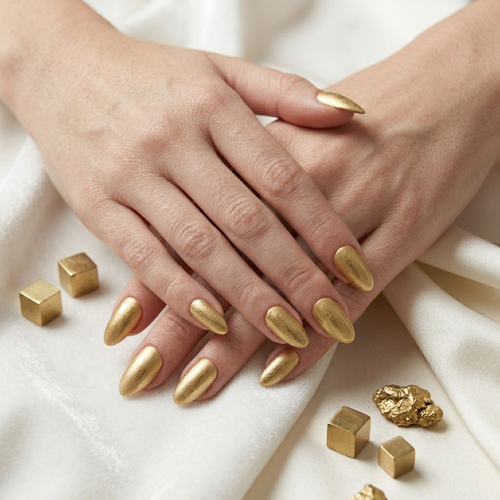 Almond Shaped Metallic Gold Nails NailOLash