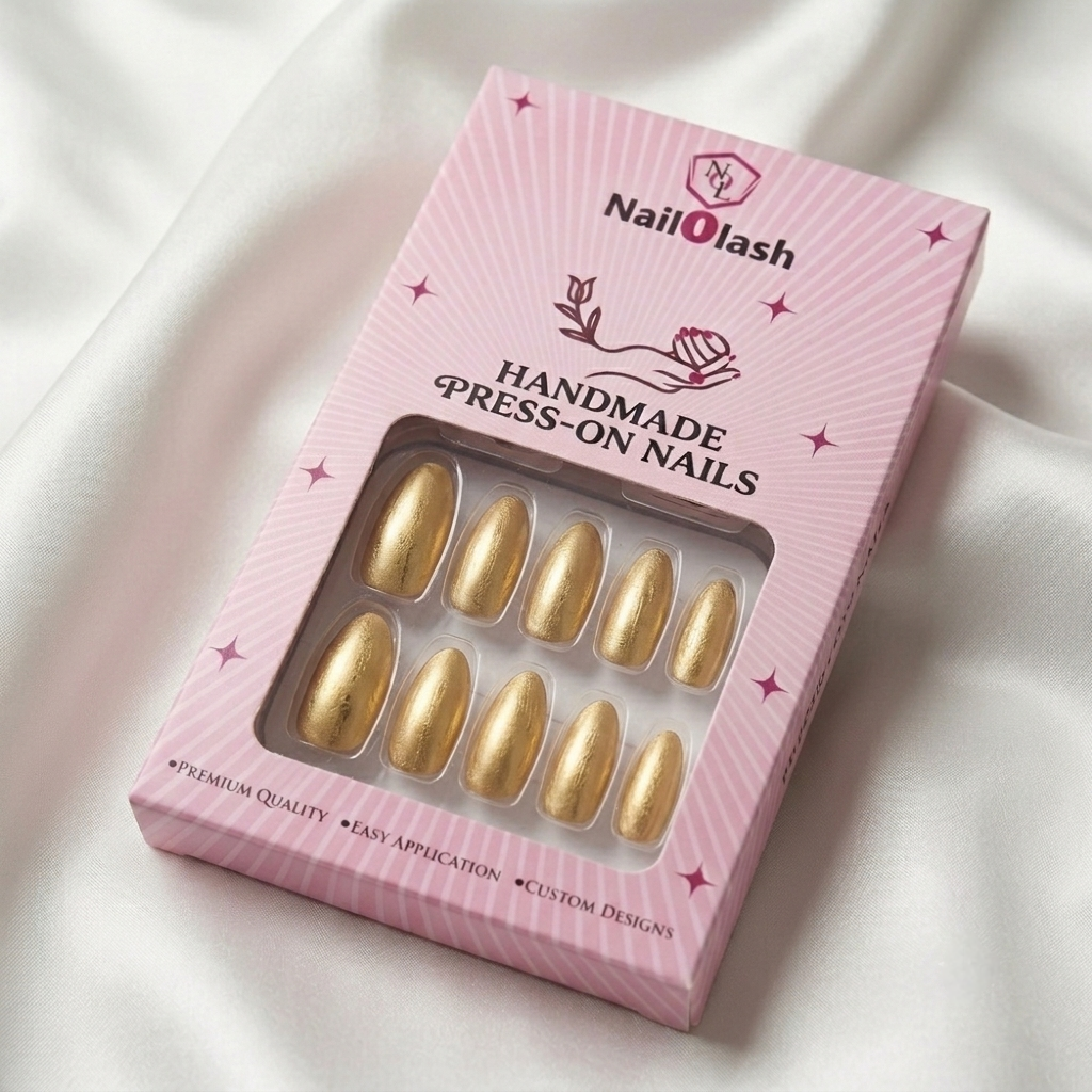 Almond Shaped Metallic Gold Nails