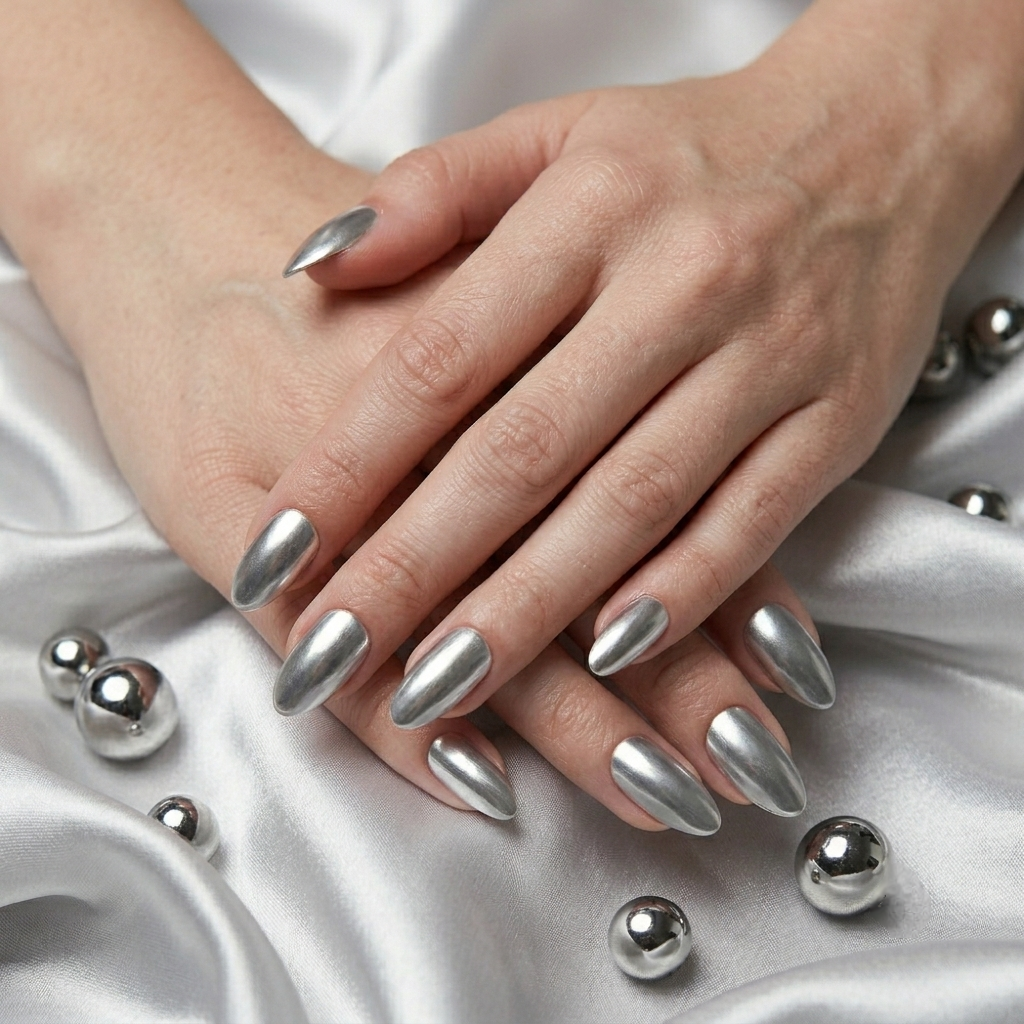 Silver Chrome Almond Shaped Nails