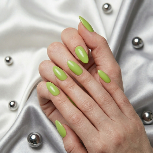 Almond Nails In Candy Lime Nail O Lash