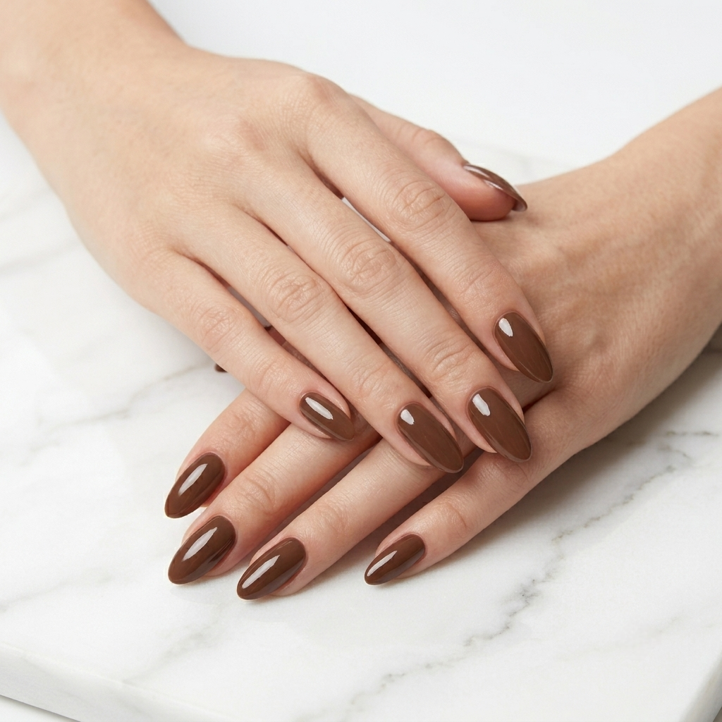Dark Brown Almond Nails