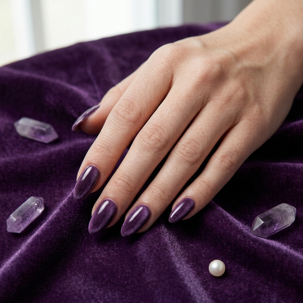 Almond Shaped Metallic Purple Nails NailOLash