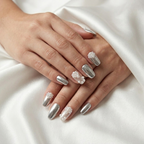 Metallic Silver Nails With Pearl Details