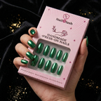 Glossy Emerald Green Oval Nails