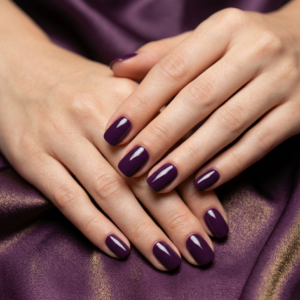 Square Shaped Glossy Deep Plum Nails