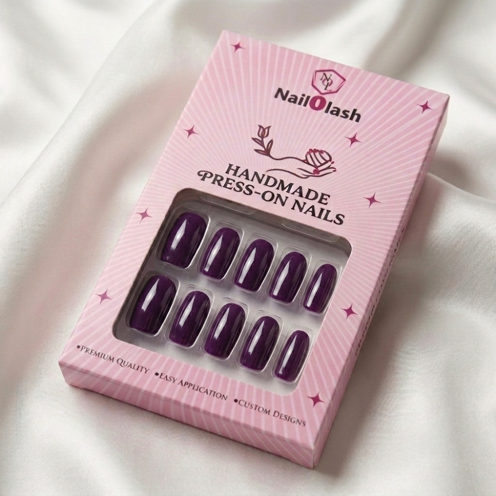 Square Shaped Glossy Deep Plum Nails