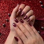 Burgundy Metallic Cat Eye Nails