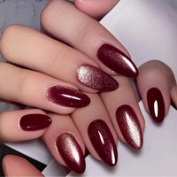 Burgundy Velvet Cat Eye Nails