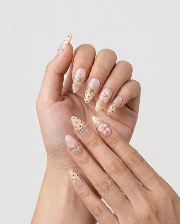 Nude Floral Polka Dot Nails Nail O Lash