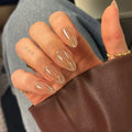 Glossy Almond Shaped Beige Nails