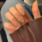 Glossy Almond Shaped Beige Nails