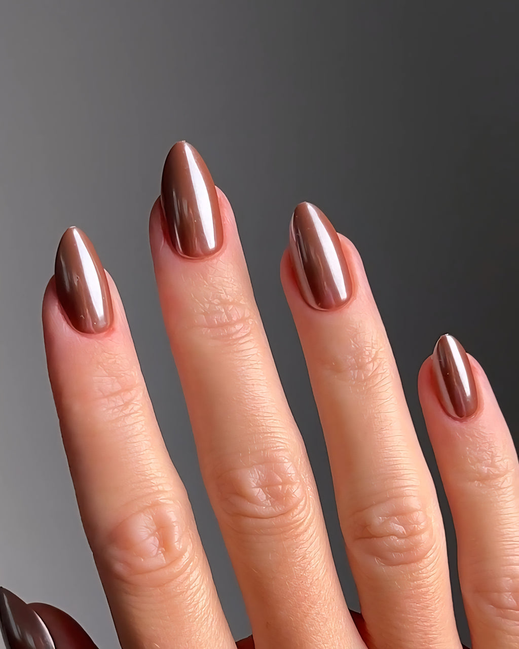 Chocolate Brown Glossy Almond Nails Nail O Lash