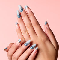 Soft Blue Ombré French-Tip Nails With Tiny Black Bows Nail O Lash