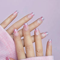 Pink Glitter French Tip Square Nails Nail O Lash