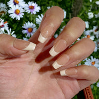 Square Nude Nails With White Tips Nail O Lash