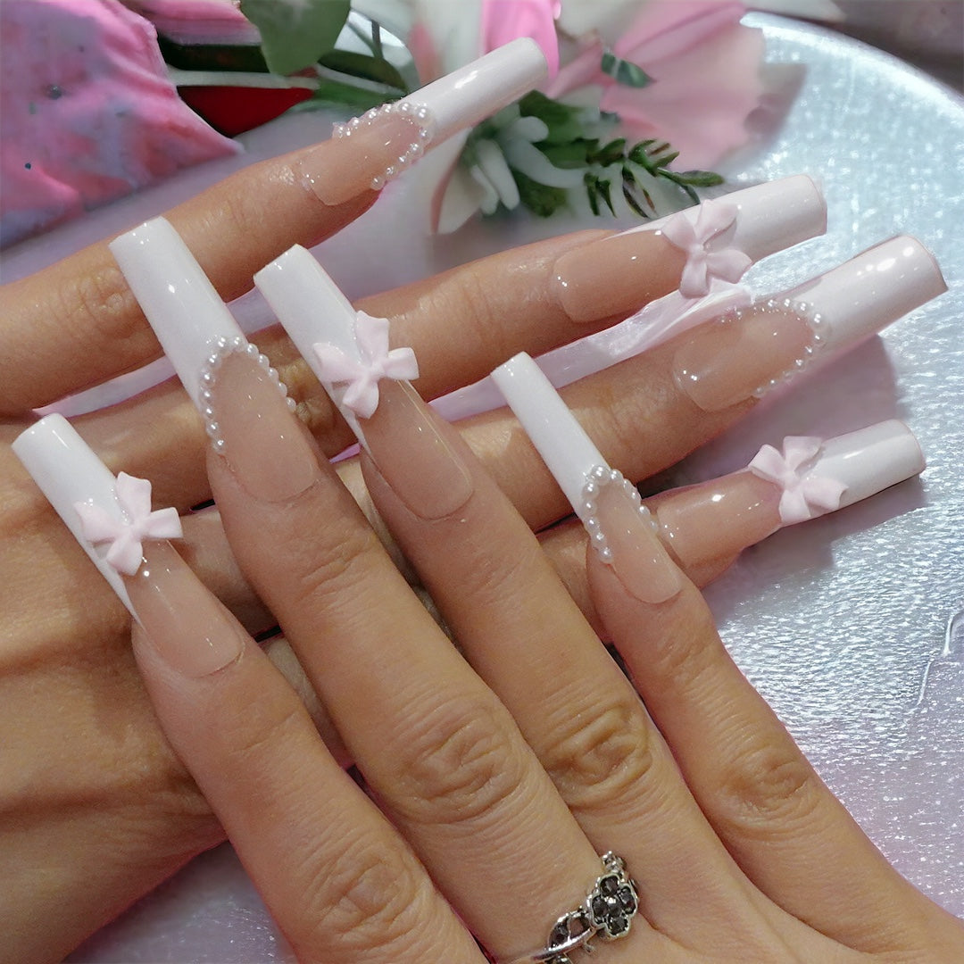 Classics white bow long coffin set