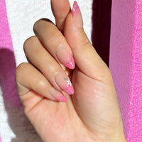 Rose Red white flower short Almond set City Pink Nailshop