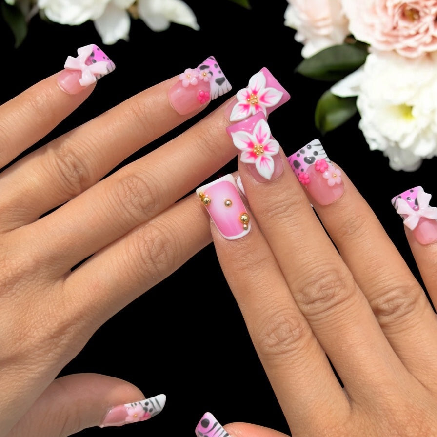 Rose pink summer flower duck nail