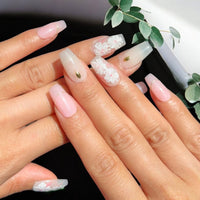 white flower long set Nail O Lash