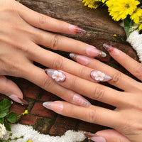 Glossy Nude Floral Almond Nails Nail O Lash