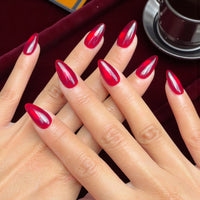 Glossy Red Chrome Almond Nails City Pink Nailshop