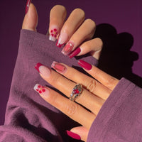 Burgundy Square Nails With Floral Art Nail O Lash