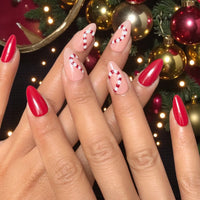 Red Almond Nails With Candy Cane Dot Design Nail O Lash