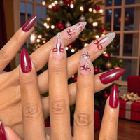 Burgundy Almond Ribbon Art Nails Nail O Lash