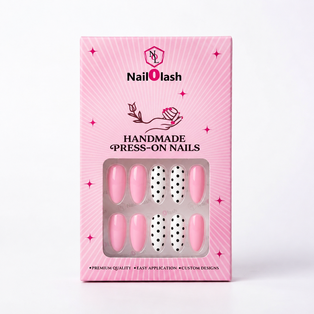 Pink Nails With Polka Dots Design Nail O Lash