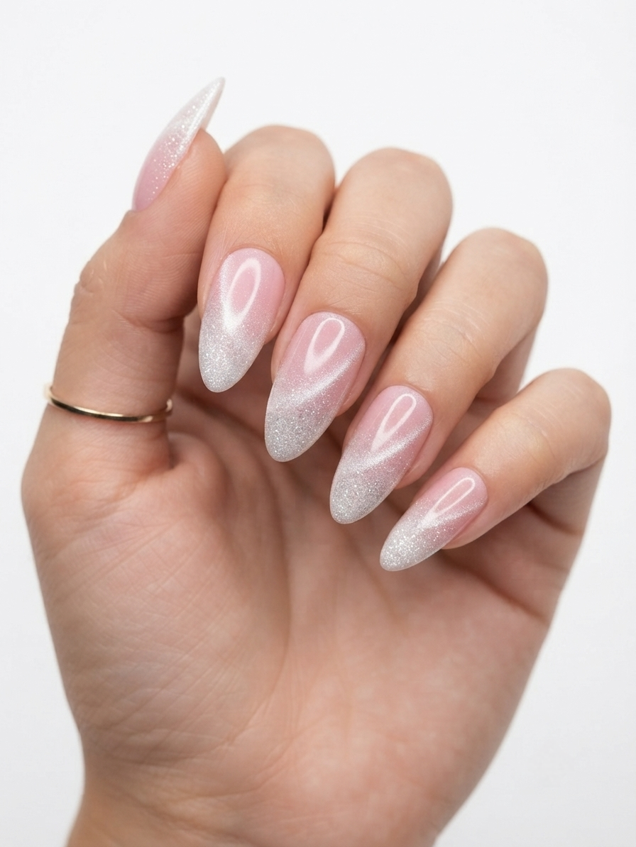 Pink & White Ombre Glitter Nail O Lash