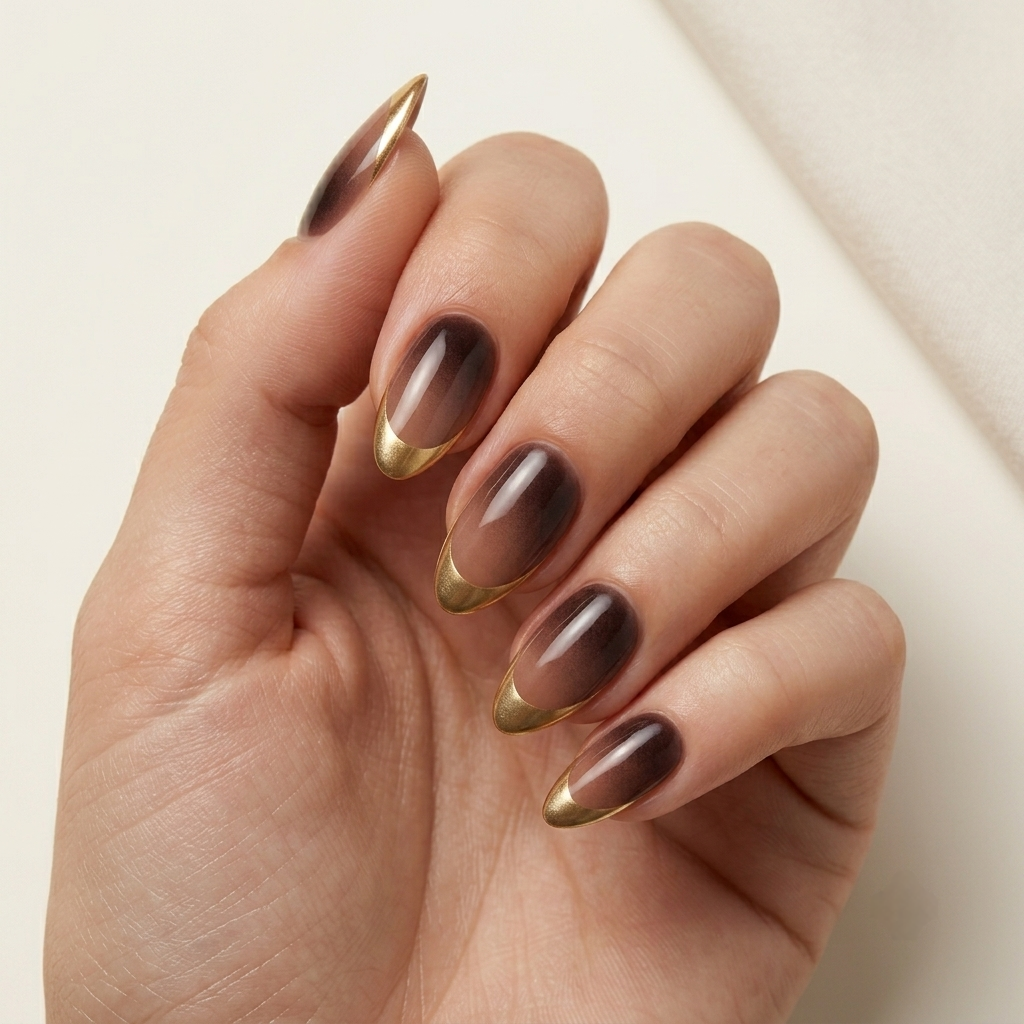 Brown & Gold French Press-On Nails