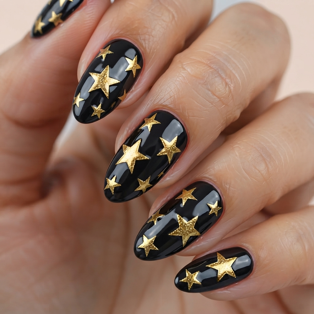 Gold Starry Night PressOns Nail O Lash