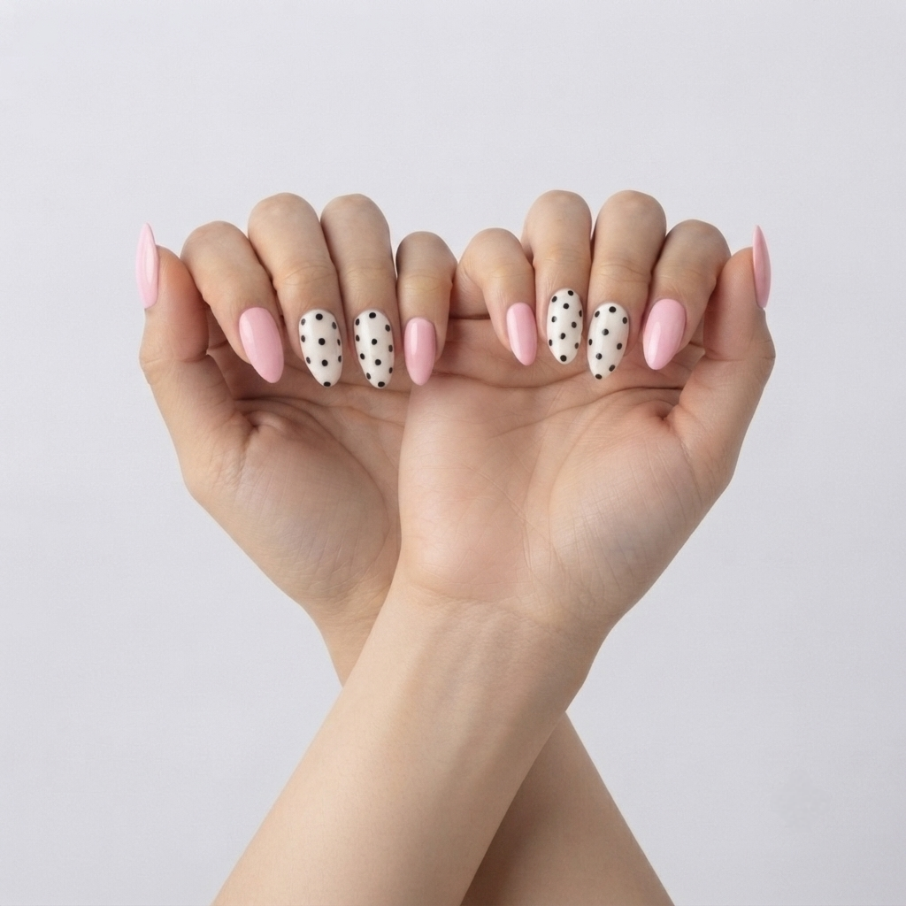 Pink Nails With Polka Dots Design Nail O Lash