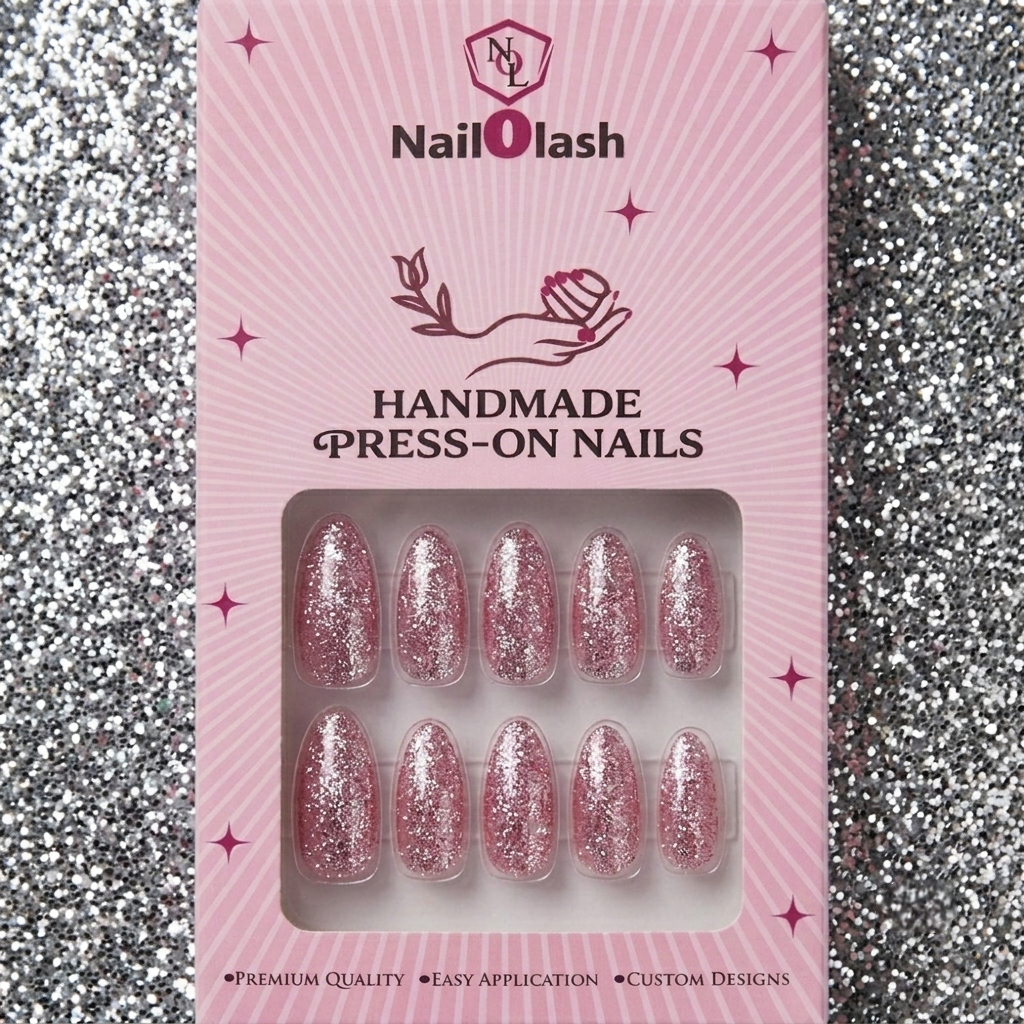 Pink Glitter Press-On Nails