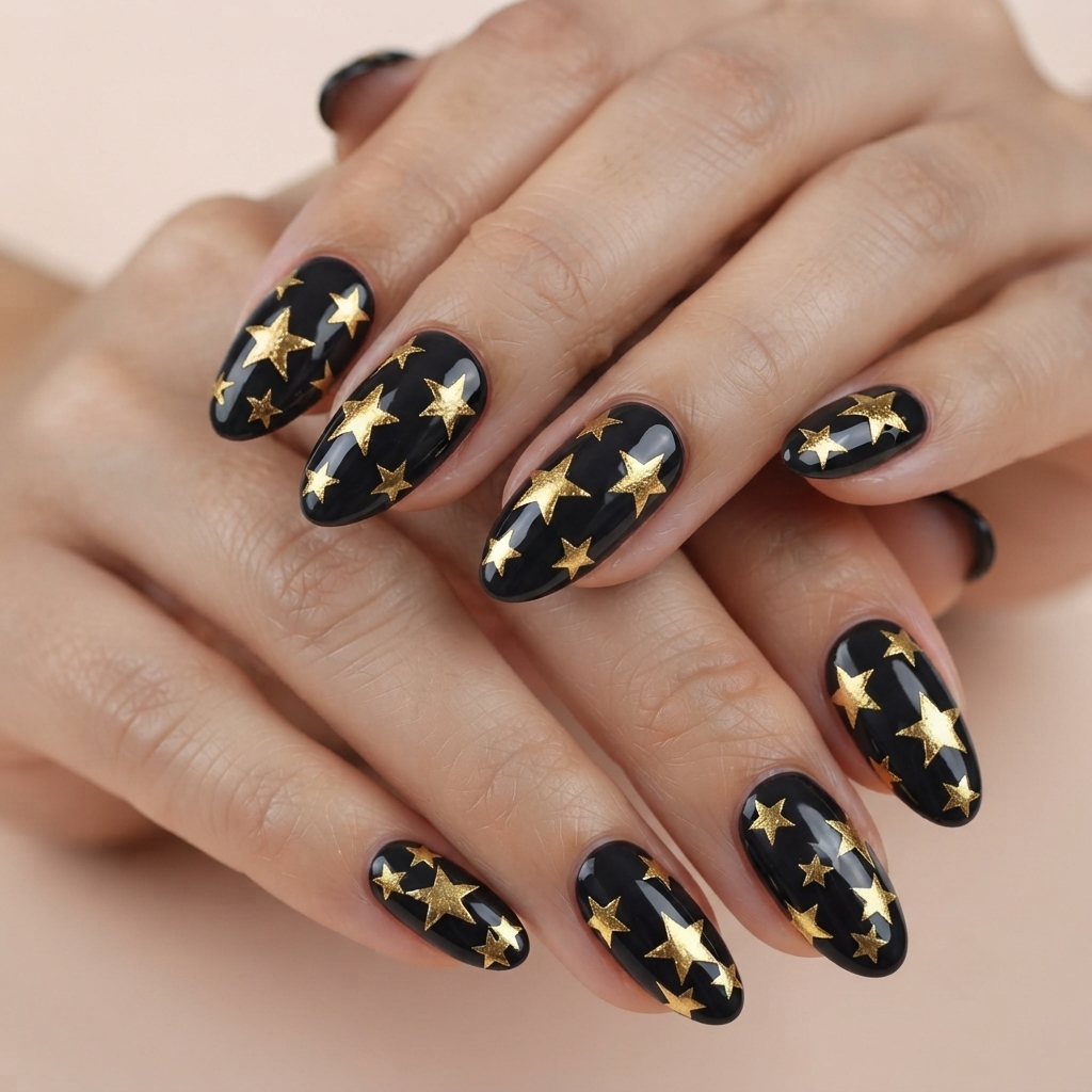 Gold Starry Night PressOns Nail O Lash