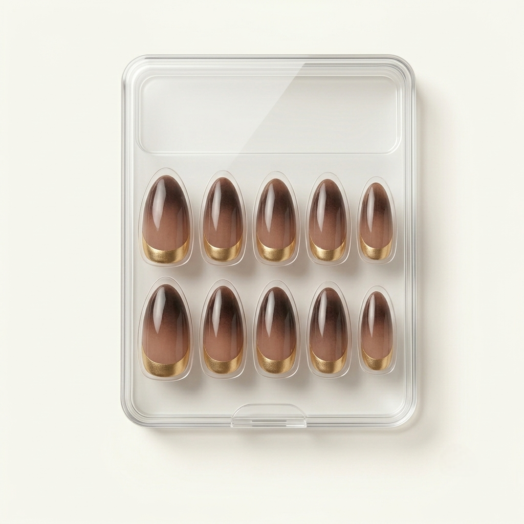 Brown & Gold French Press-On Nails
