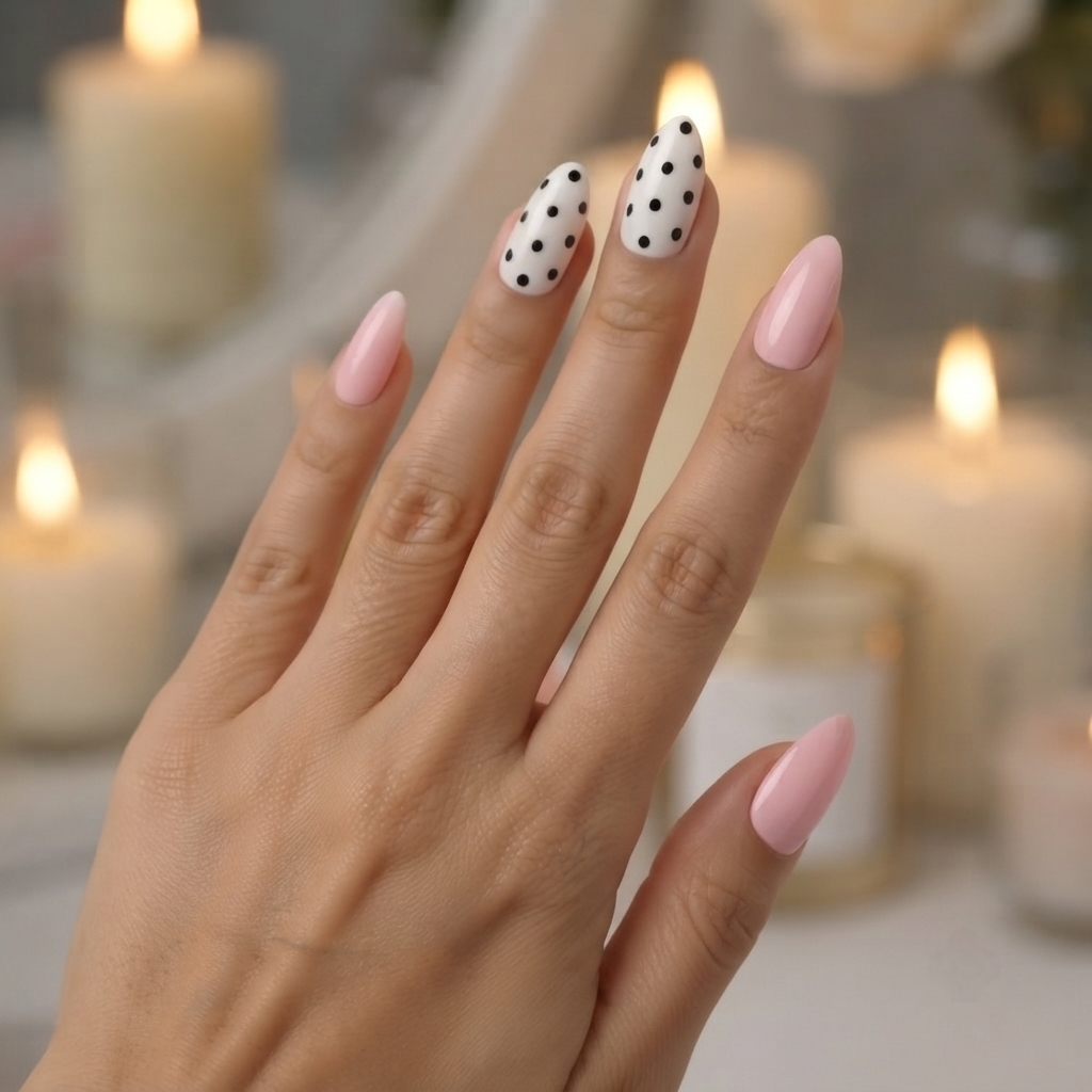Pink Nails With Polka Dots Design Nail O Lash
