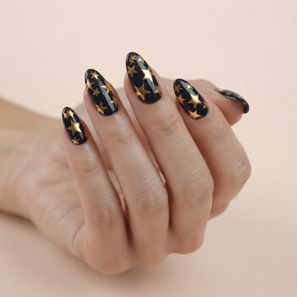 Gold Starry Night PressOns Nail O Lash
